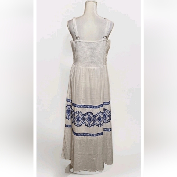 Women's White Maxi 100% Cotton Embroidered Summer Lined Dress XL Santorini Vibes - Picture 9 of 14